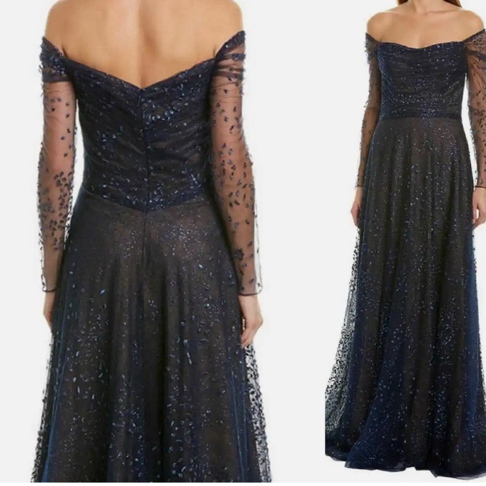 Rene Ruiz off the shoulder navy blue gown size 12